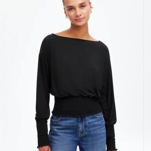 Madewell Cinched Long-Sleeve Top Black Size Medium